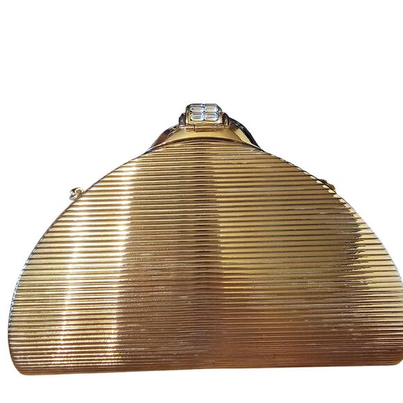 Vtg Rodo Gold Clutch Shoulder Bag with Crystal embellished closure Made in Italy - Picture 2 of 6